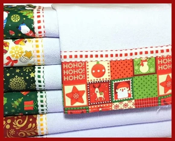 Kit Pano de Prato Atacado Barrado Natal com *10 Peças*