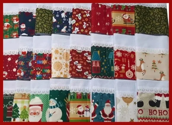 Kit Pano de Prato Atacado Barrado Natal com *10 Peças*