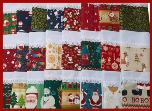 Kit Pano de Prato Atacado Barrado Natal com *10 Peças*