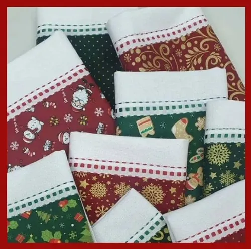 Kit Pano de Prato Atacado Barrado Natal com *10 Peças*