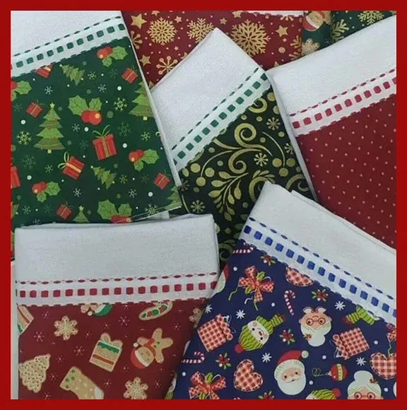 Kit Pano de Prato Atacado Barrado Natal com *10 Peças*