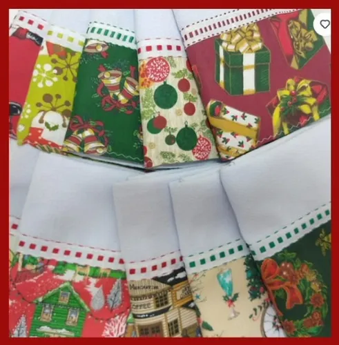 Kit Pano de Prato Atacado Barrado Natal com *10 Peças*