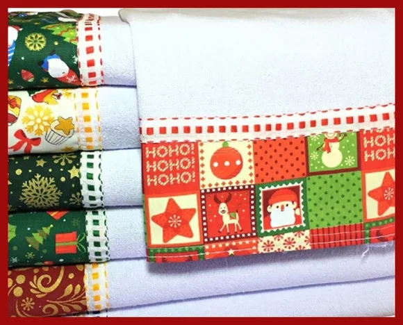Kit Pano de Prato Atacado Barrado Natal com *10 Peças*